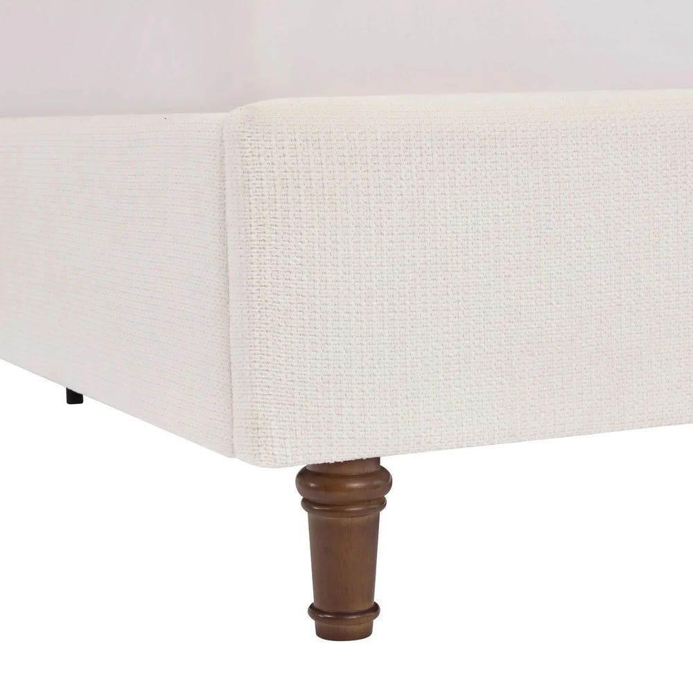 Upholstered Headboard Bed Frame Cream White Fabric & Metal Contemporary Media 11