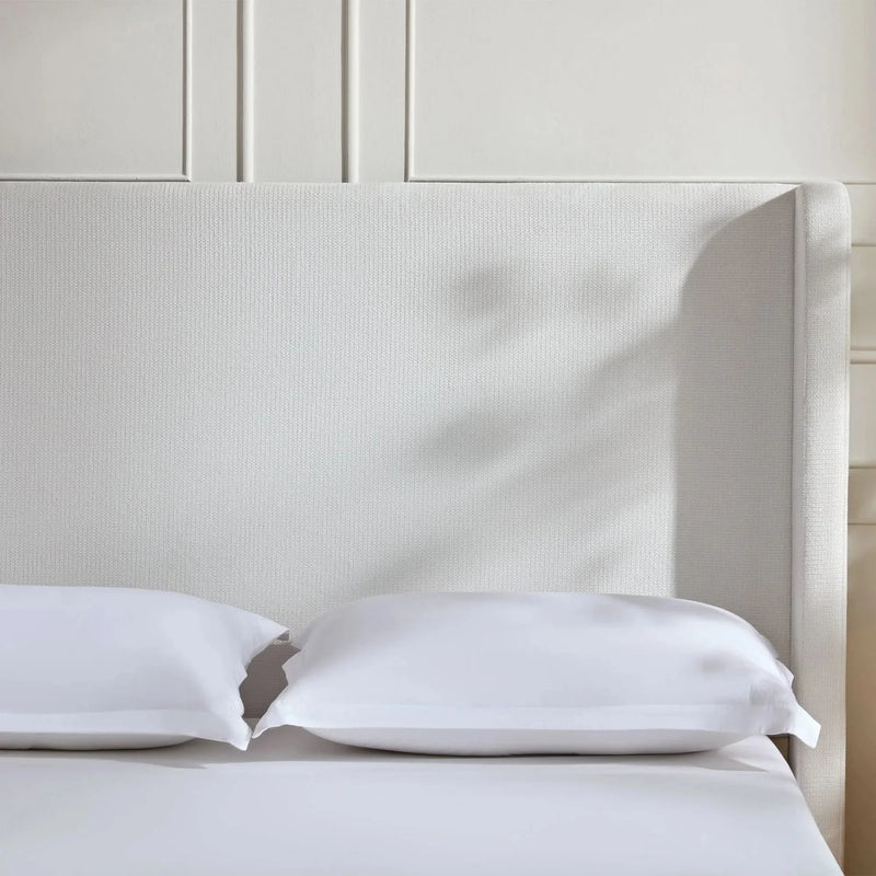 Upholstered Headboard Bed Frame Cream White Fabric & Metal Contemporary