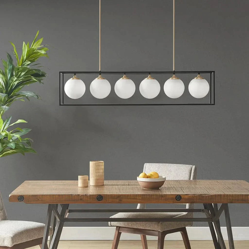 Chandelier 6 Light Linear Frosted Glass Globe Fixture Industrial Style Media 1