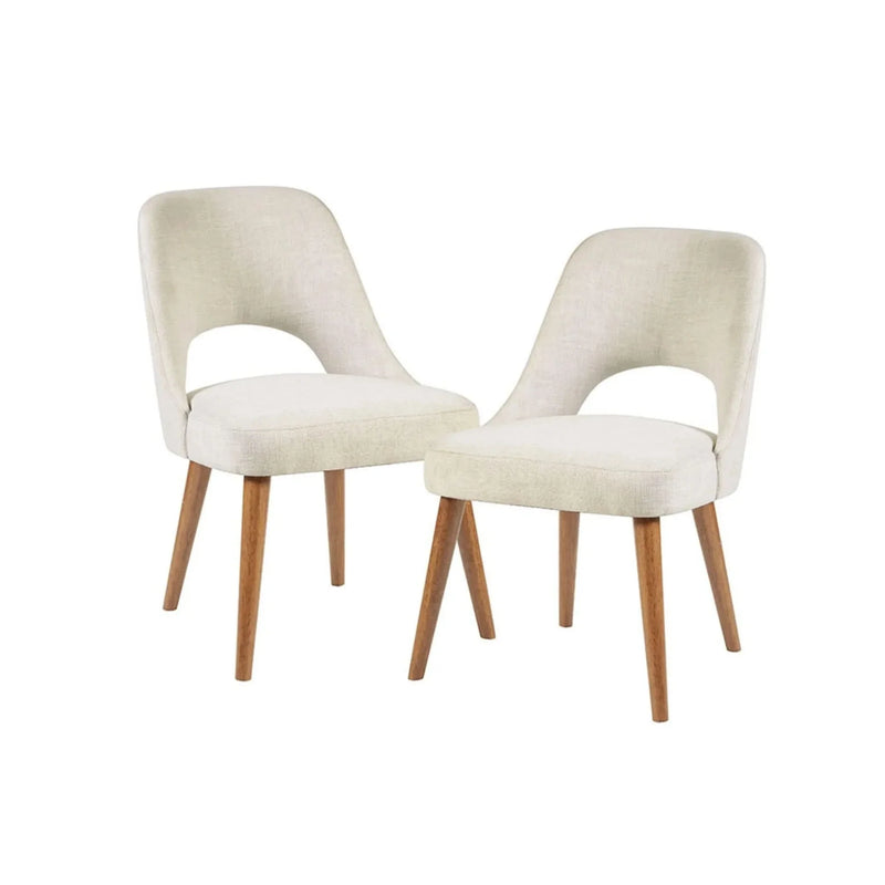 Dining Chair Set of 2 in Tan Upholstered Fabric with Wood Frame Modern