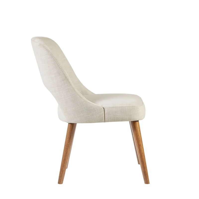 Dining Chair Set of 2 in Tan Upholstered Fabric with Wood Frame Modern