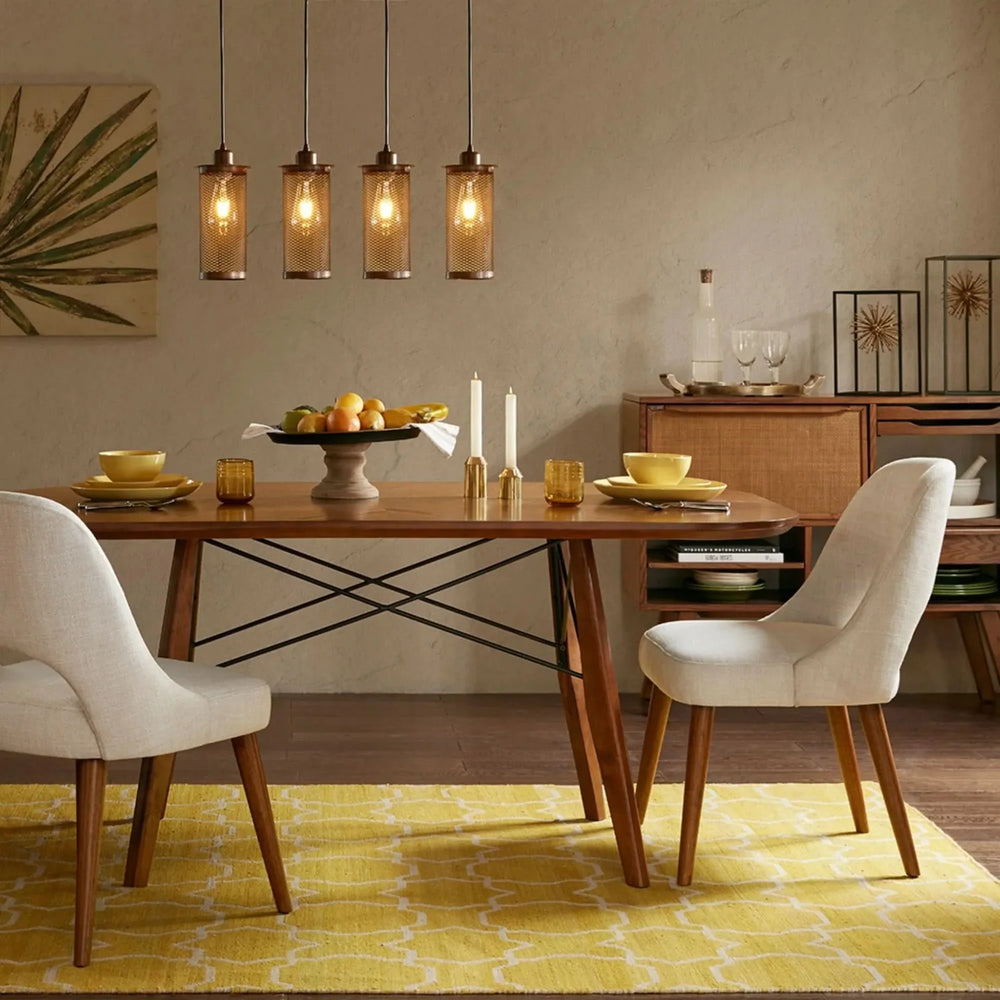 Dining Chair Set of 2 in Tan Upholstered Fabric with Wood Frame Modern Media 1