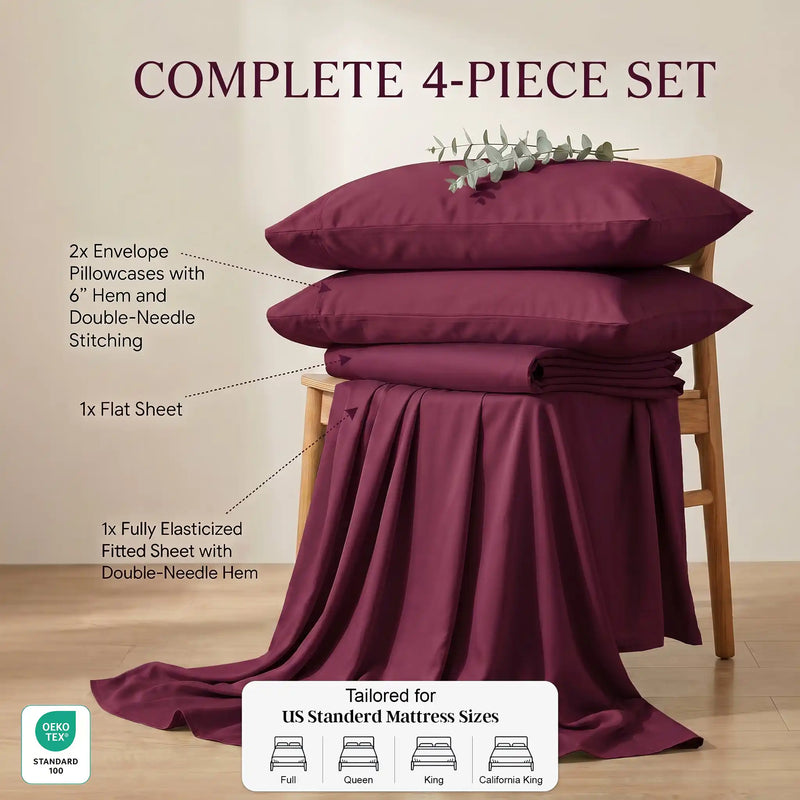 TENCEL Lyocell Sheet Set 4-Piece Moisture-Wicking All-Season Sleep