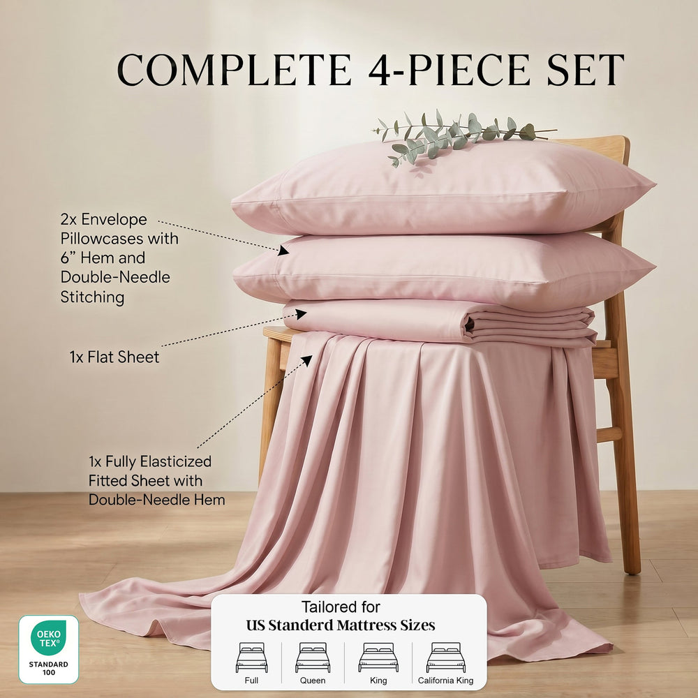 TENCEL Lyocell Sheet Set 4-Piece Moisture-Wicking All-Season Sleep Media 117