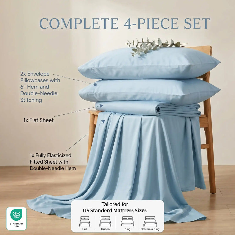 TENCEL Lyocell Sheet Set 4-Piece Moisture-Wicking All-Season Sleep