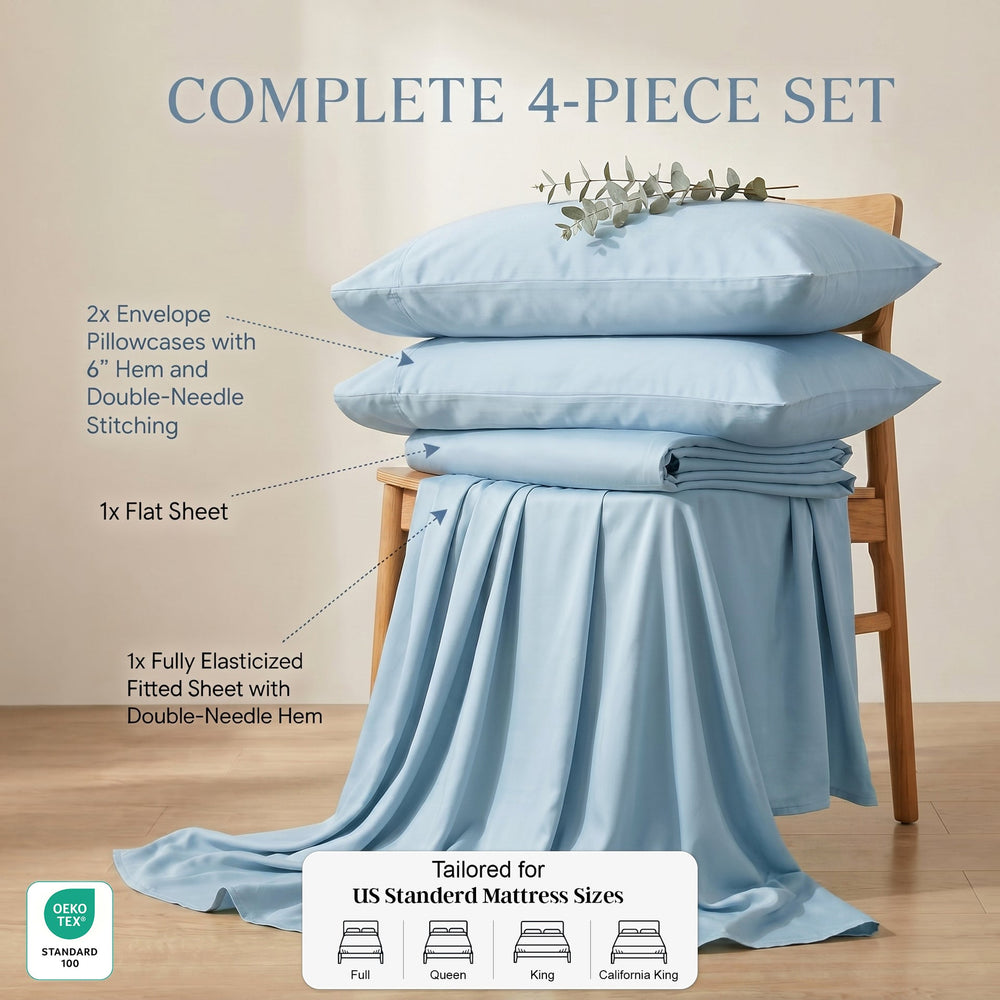 TENCEL Lyocell Sheet Set 4-Piece Moisture-Wicking All-Season Sleep Media 174
