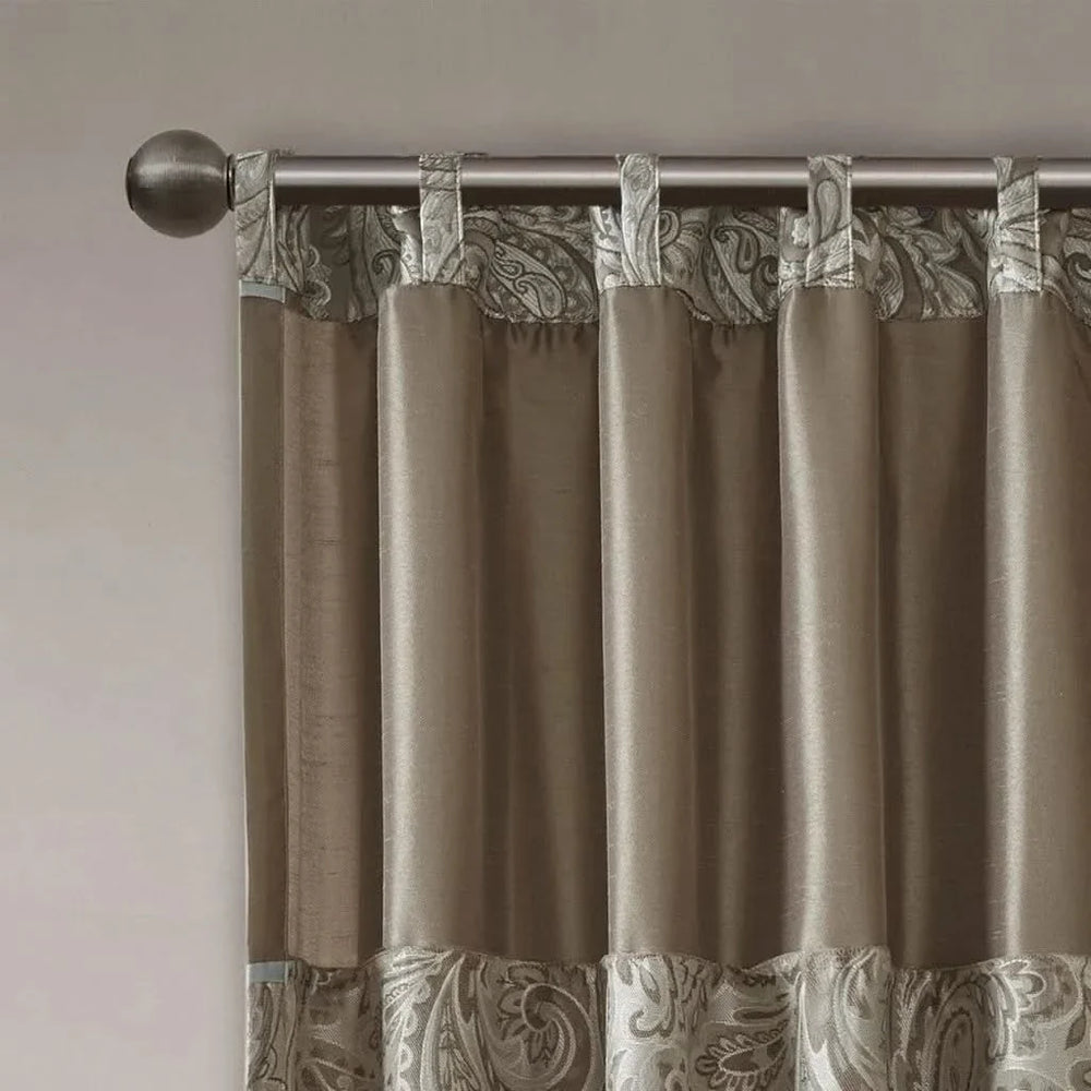 Jacquard Curtain Panels Polyester Blue & Brown Light Sheen Living Room Pair Media 9