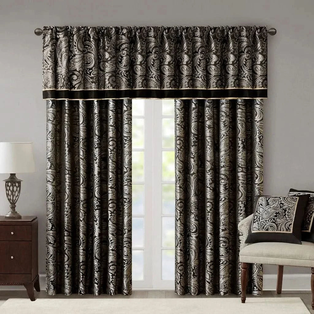 Jacquard Curtain Panels & Polyester Faux Silk Light Sheen Set 2 Pack Media 2