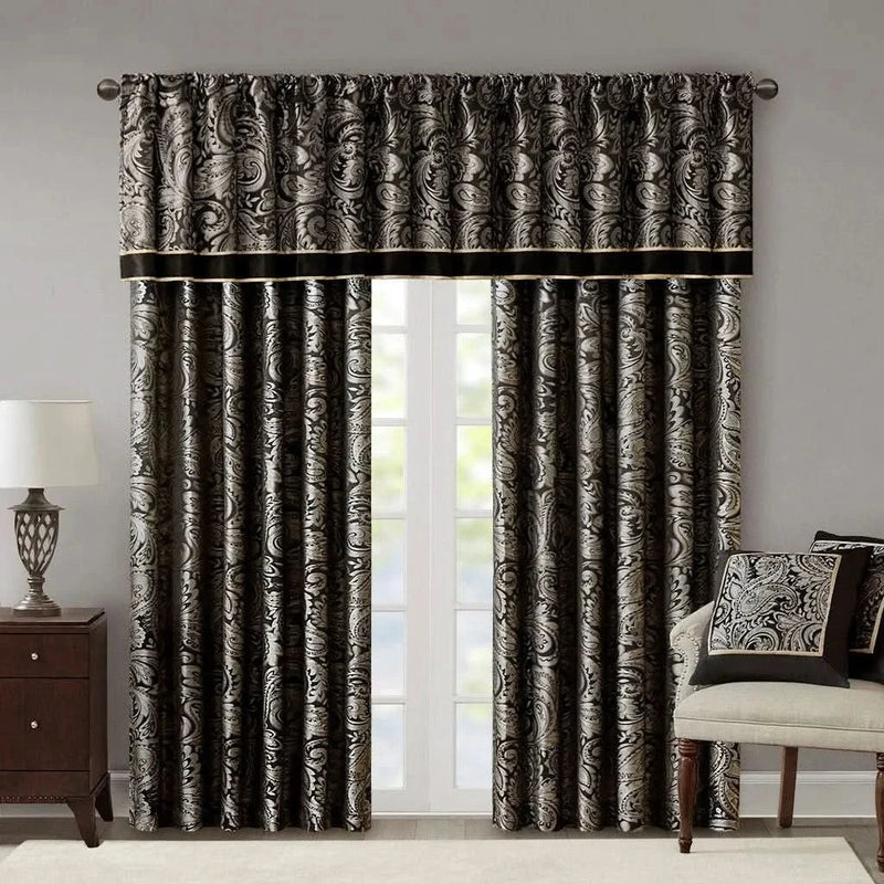 Jacquard Curtain Panels & Polyester Faux Silk Light Sheen Set 2 Pack