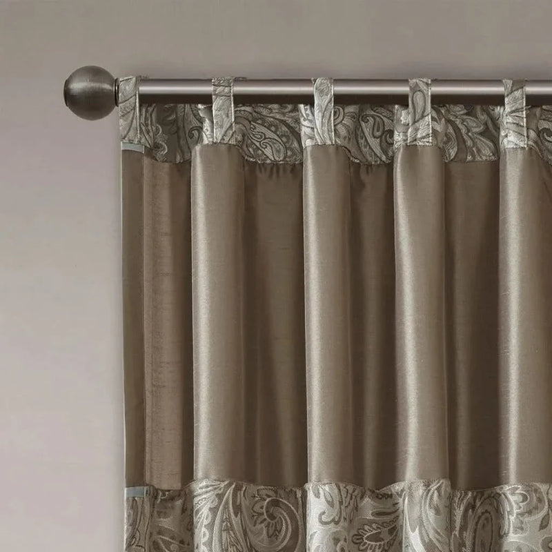 Jacquard Curtain Panels Polyester Faux Silk Finish Brown Multi For Living Room