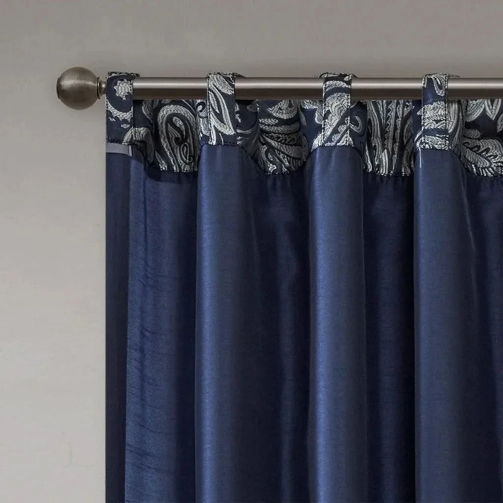 Jacquard Curtain Panel Pair Navy Polyester Light Sheen Window Panels Media 6