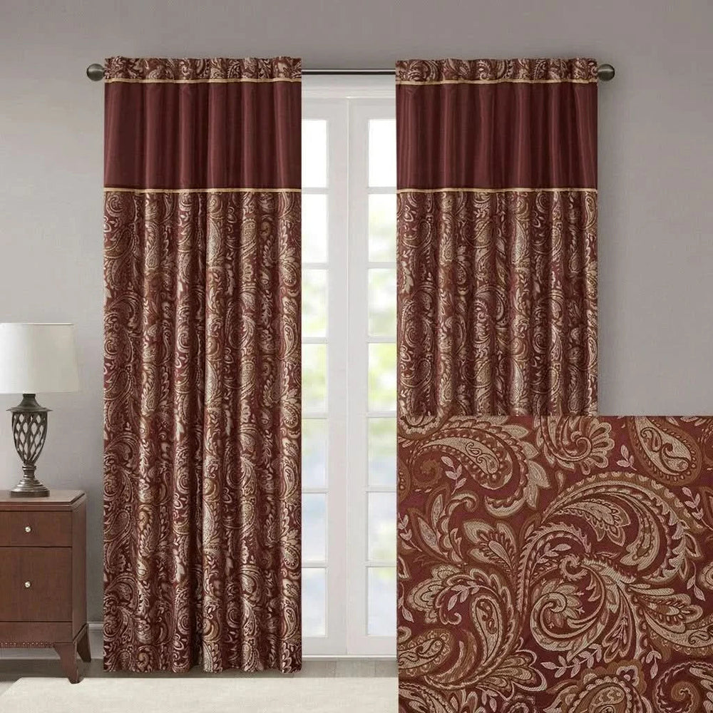 Jacquard Curtain Panels Polyester Burgundy Lustrous Pair 95x50 Inches Media 15