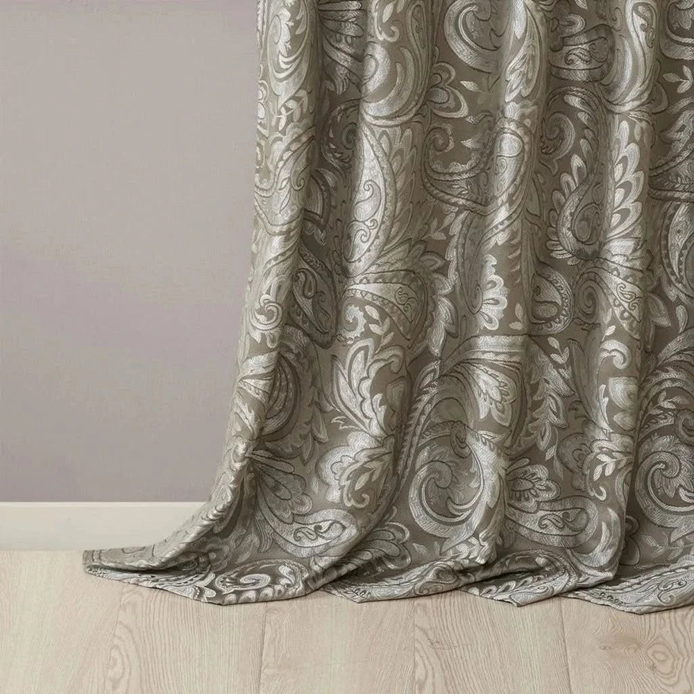 Jacquard Curtain Panels Polyester Faux Silk Finish Brown Multi For Living Room Media 6