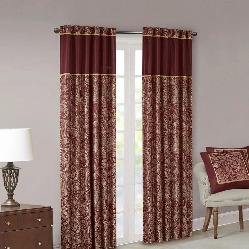 Jacquard Curtain Panels Polyester Paisley Pattern Room Darkening Panel Pair