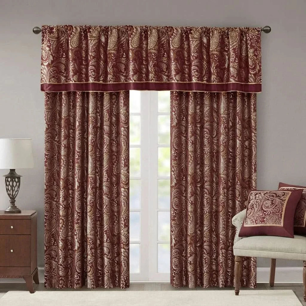 Jacquard Curtain Panels Polyester Burgundy Lustrous Pair 95x50 Inches Media 10