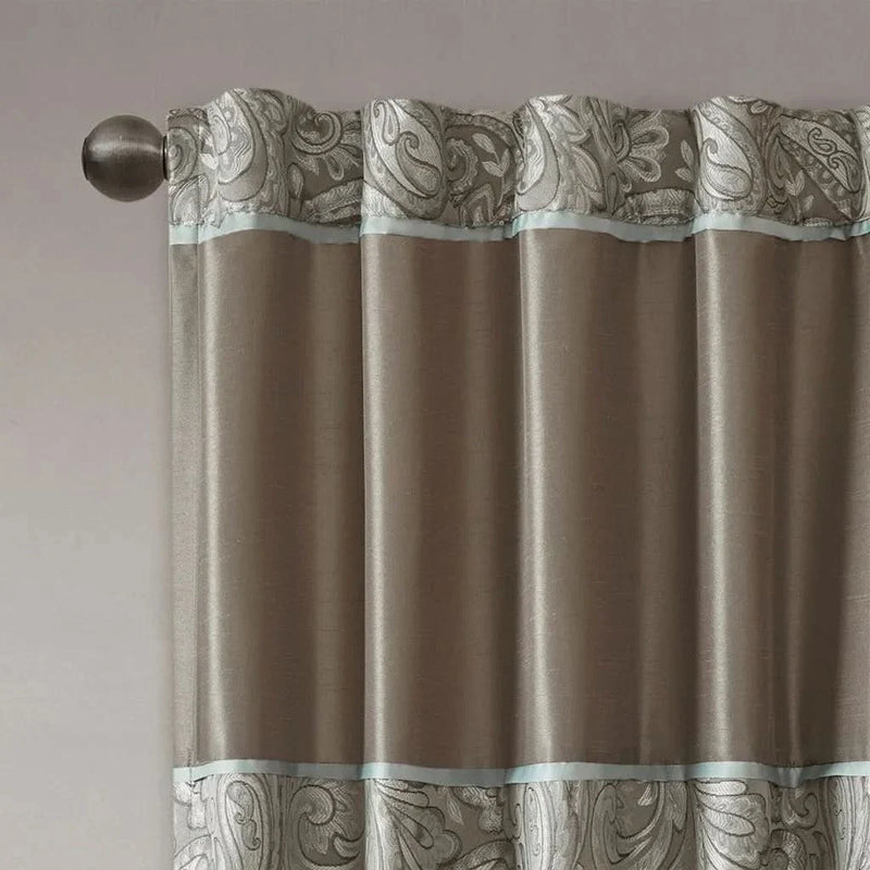 Jacquard Curtain Panels Polyester Faux Silk Finish Brown Multi For Living Room