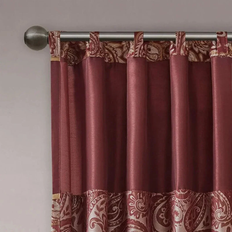 Jacquard Curtain Panels Polyester Burgundy Lustrous Pair 95x50 Inches