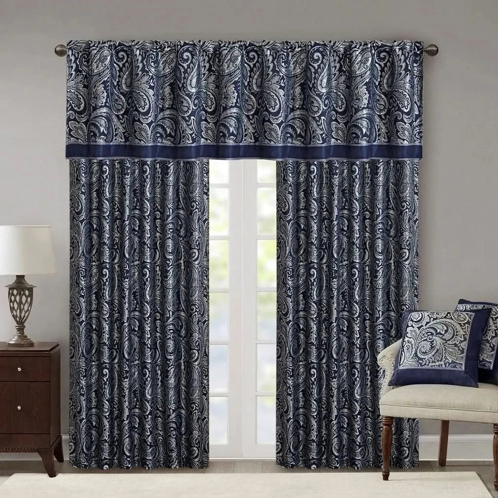 Jacquard Curtain Panel Pair Navy Polyester Light Sheen Window Panels Media 14