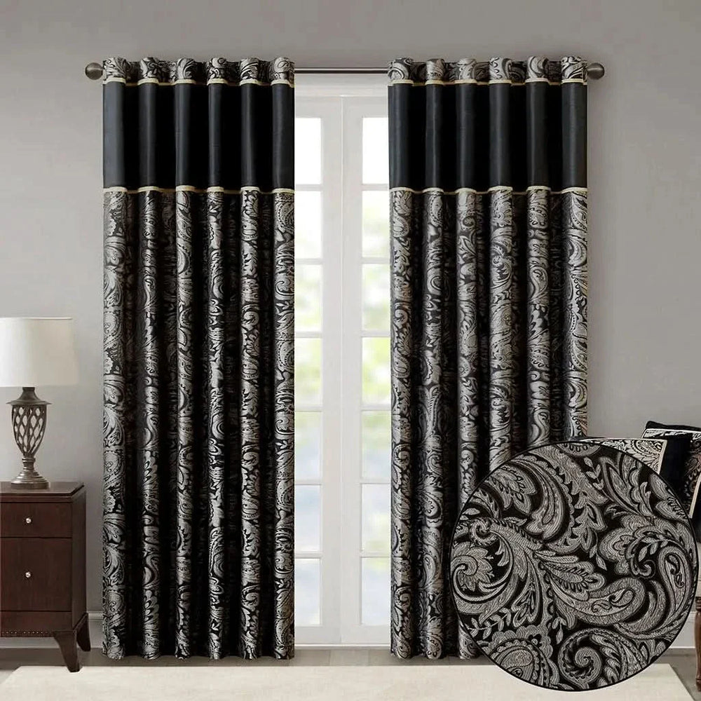 Jacquard Curtain Panels Polyester Damask Pattern For Living Room Decor Media 1