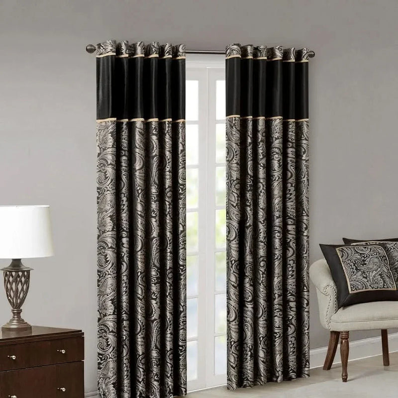 Jacquard Curtain Panels & Polyester Faux Silk Light Sheen Set 2 Pack