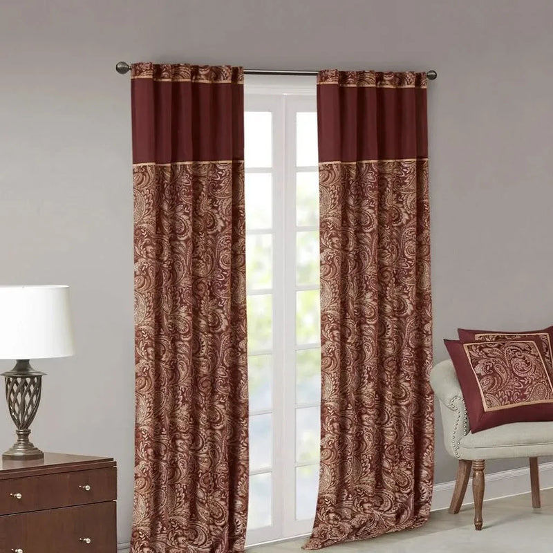 Jacquard Curtain Panels Polyester Paisley Pattern Room Darkening Panel Pair