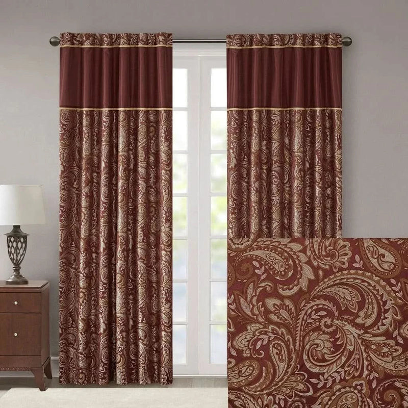 Jacquard Curtain Panels Polyester Paisley Pattern Room Darkening Panel Pair
