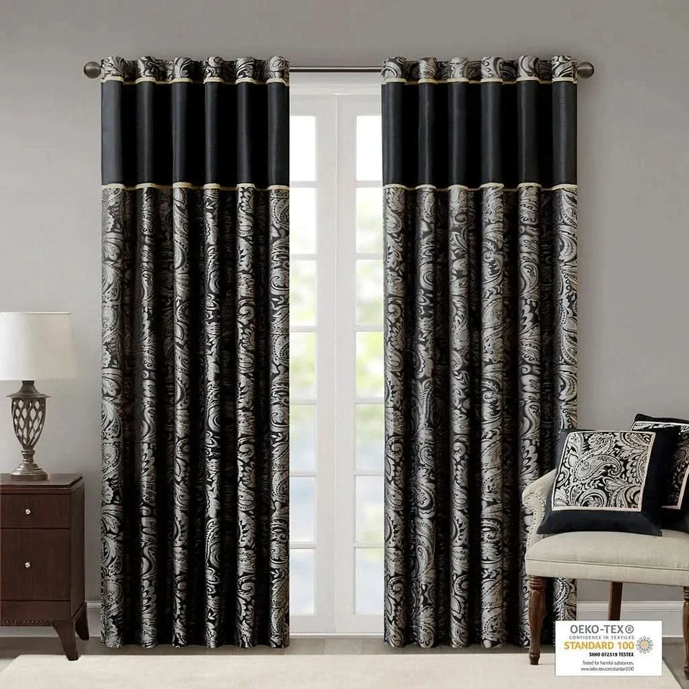 Jacquard Curtain Panels Polyester Damask Pattern For Living Room Decor Media 4
