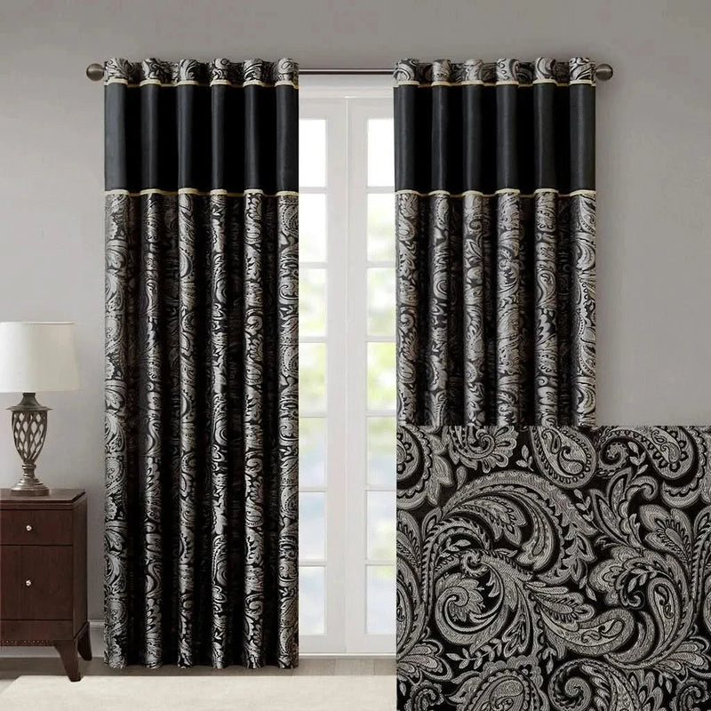 Jacquard Curtain Panels & Polyester Faux Silk Light Sheen Set 2 Pack