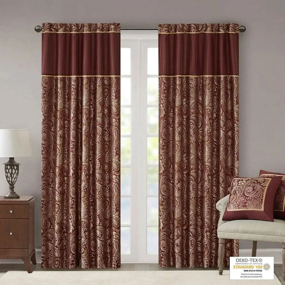 Jacquard Curtain Panels Polyester Paisley Pattern Room Darkening Panel Pair Media 6