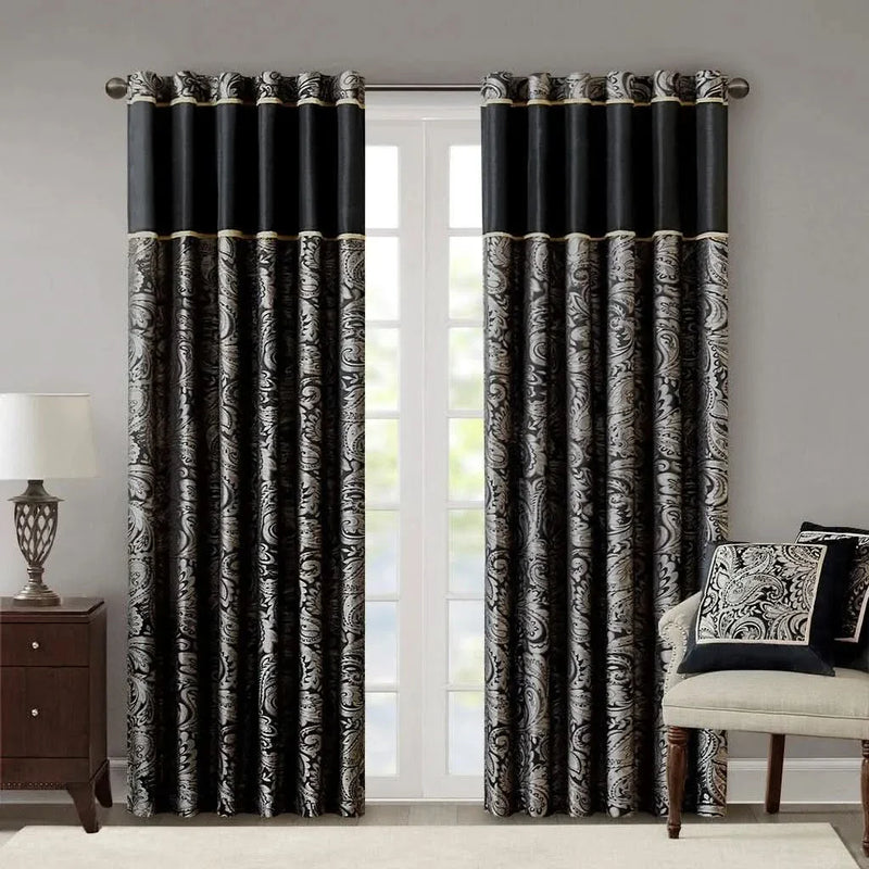 Jacquard Curtain Panels & Polyester Faux Silk Light Sheen Set 2 Pack