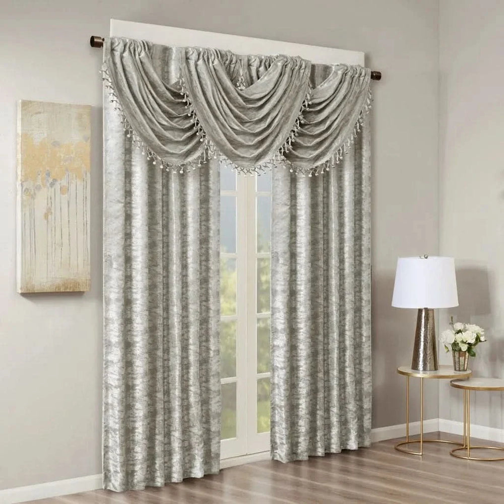 Total Blackout Curtain Panel Polyester Jacquard Lined Contemporary Grey Media 12
