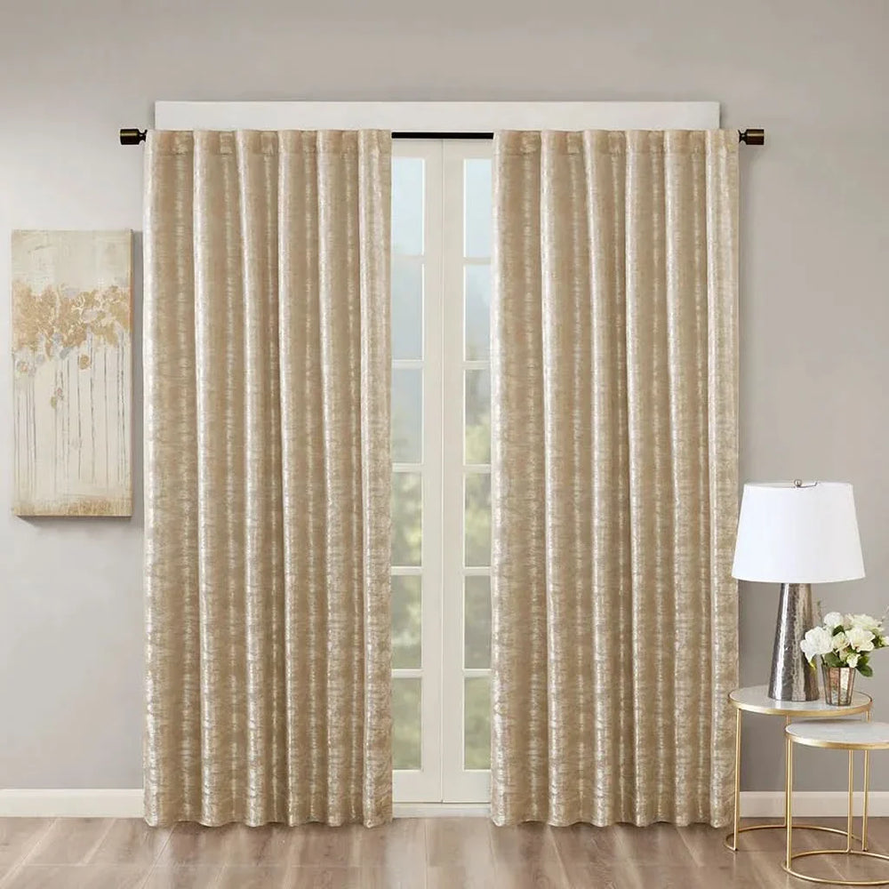 Total Blackout Curtain Panel Jacquard Lined Polyester Gold Marble Pattern Media 1