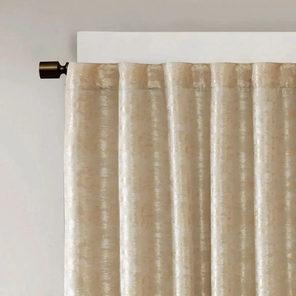 Total Blackout Curtain Panel Jacquard Lined Polyester Marble Gold Media 4