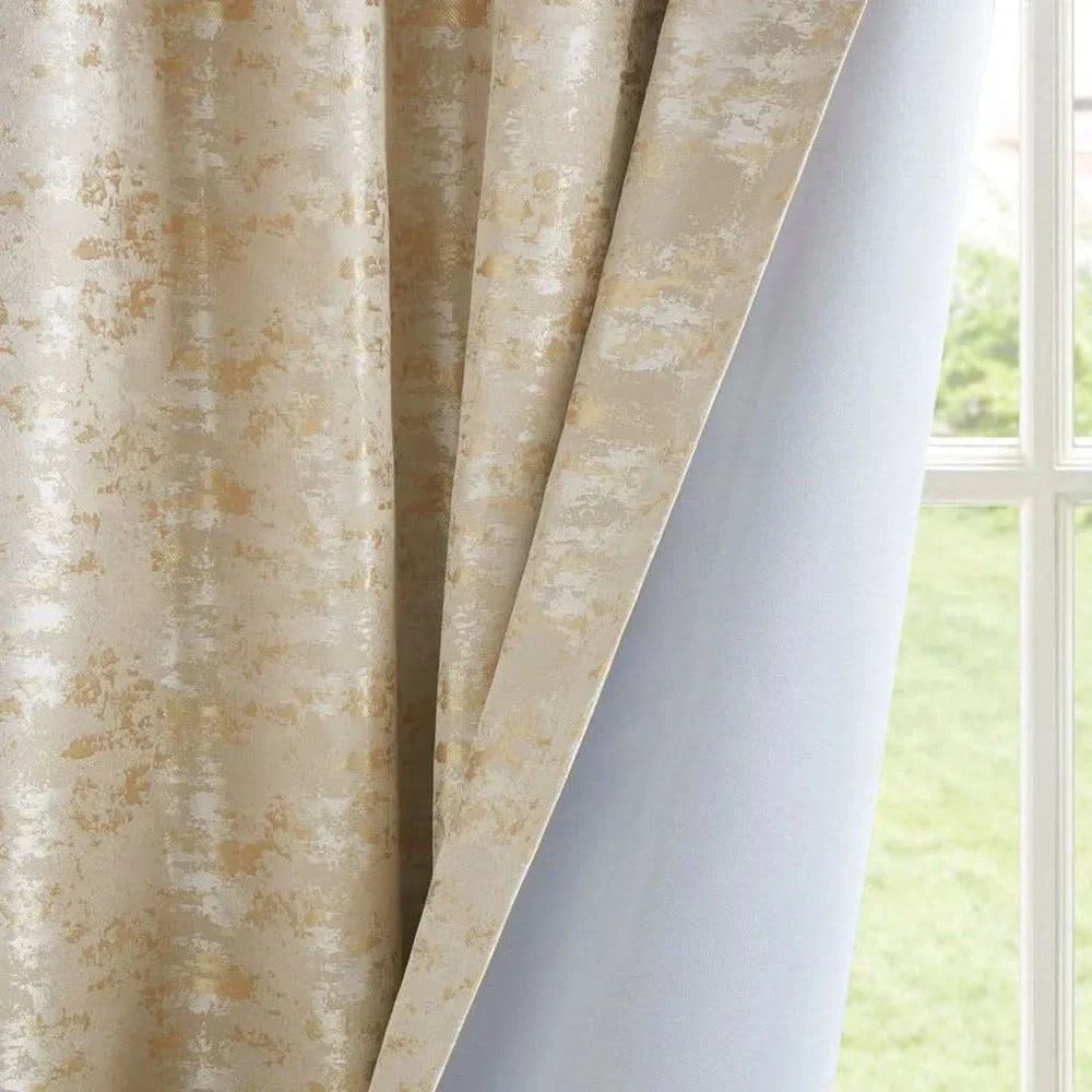 Total Blackout Curtain Panel Jacquard Lined Polyester Marble Gold Media 16