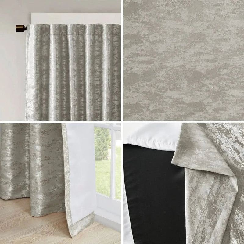 Total Blackout Curtain Panel Polyester Jacquard Lined Contemporary Grey