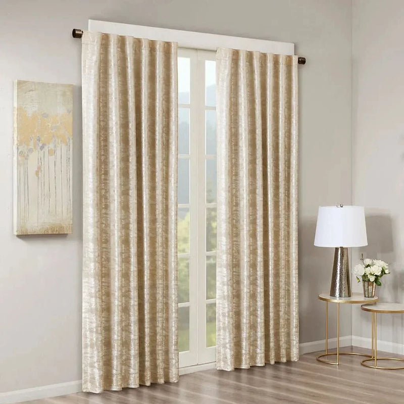 Total Blackout Curtain Panel Jacquard Lined Polyester Marble Gold