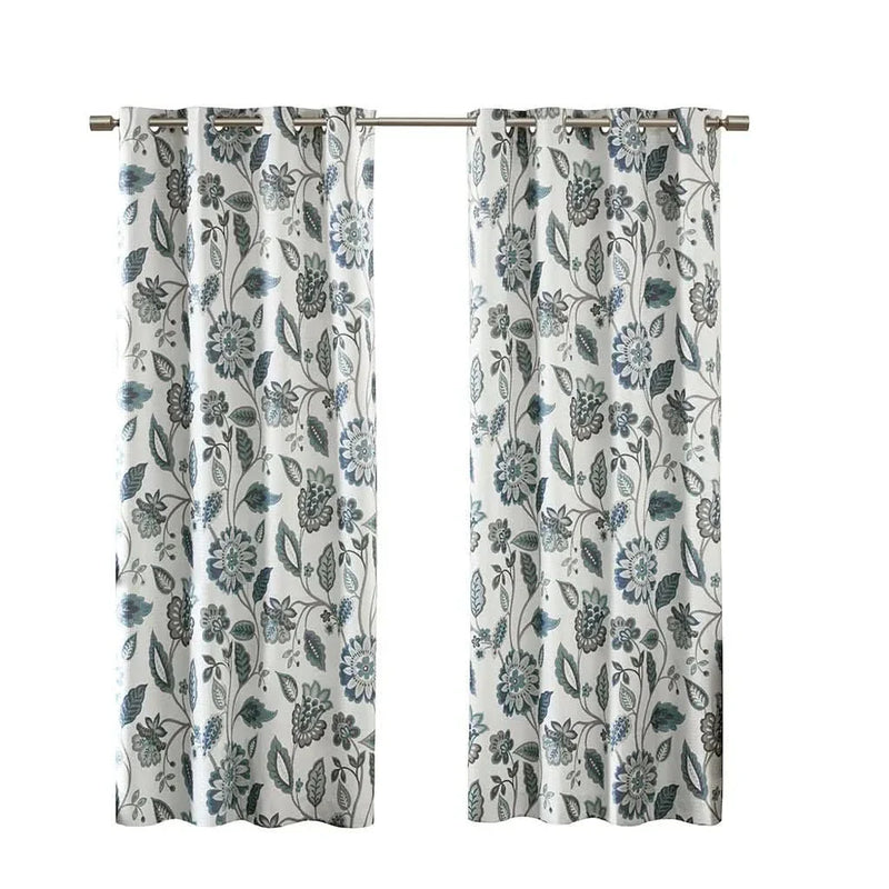 Curtain Panel Jacquard Polyester Room Darkening Aqua Floral Print