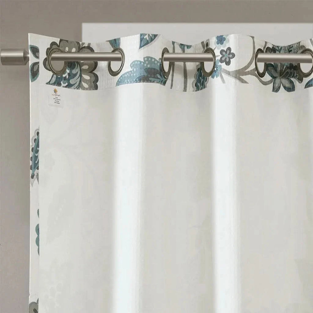 Curtain Panel Jacquard Polyester Room Darkening Aqua Floral Print Media 6
