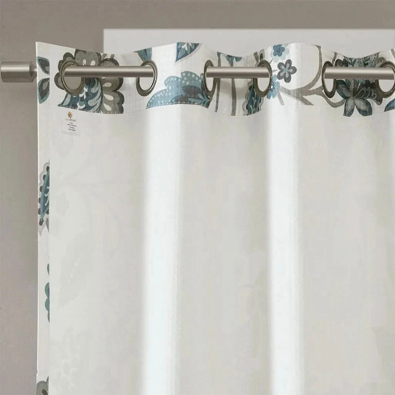 Curtain Panel Jacquard Polyester Room Darkening Aqua Floral Print