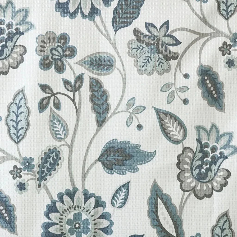 Room Darkening Curtains Jacquard Printed Polyester Aqua Floral Design Media 4