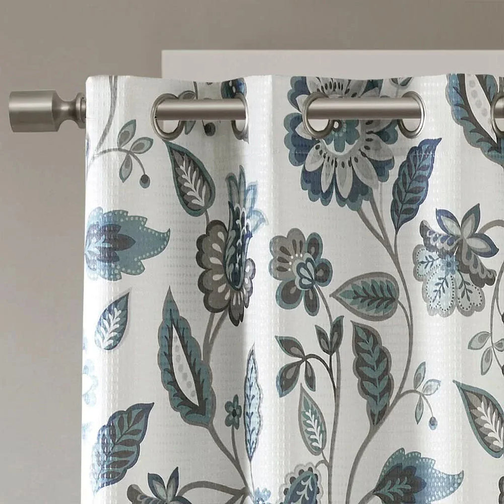 Room Darkening Curtains Jacquard Printed Polyester Aqua Floral Design Media 8