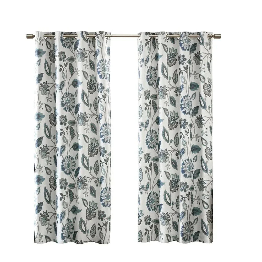 Room Darkening Curtains Jacquard Printed Polyester Aqua Floral Design Media 7