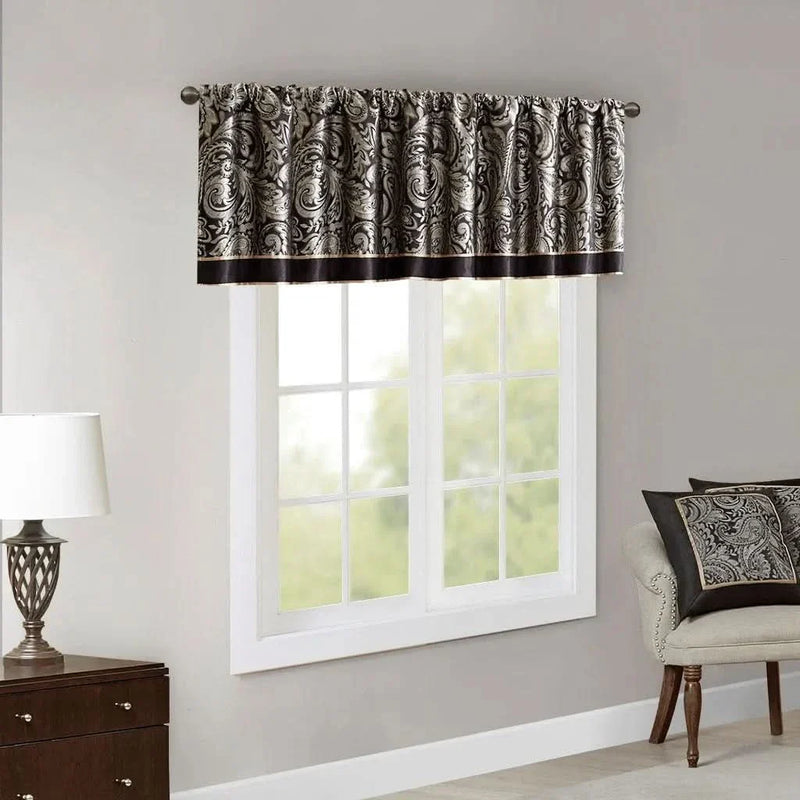 Jacquard Window Valance Polyester Paisley Design Black 50x18 Inches