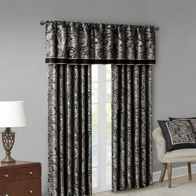 Jacquard Window Valance Polyester Paisley Design Black 50x18 Inches