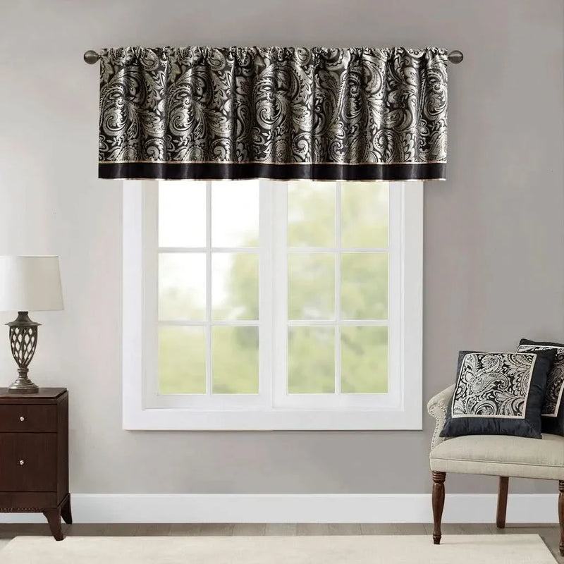 Jacquard Window Valance Polyester Paisley Design Black 50x18 Inches