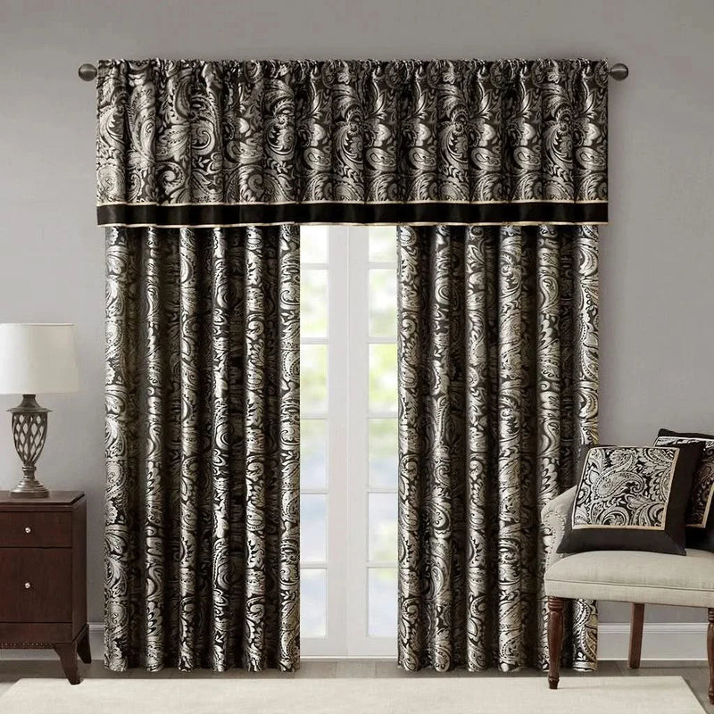 Jacquard Window Valance Polyester Paisley Design Black 50x18 Inches