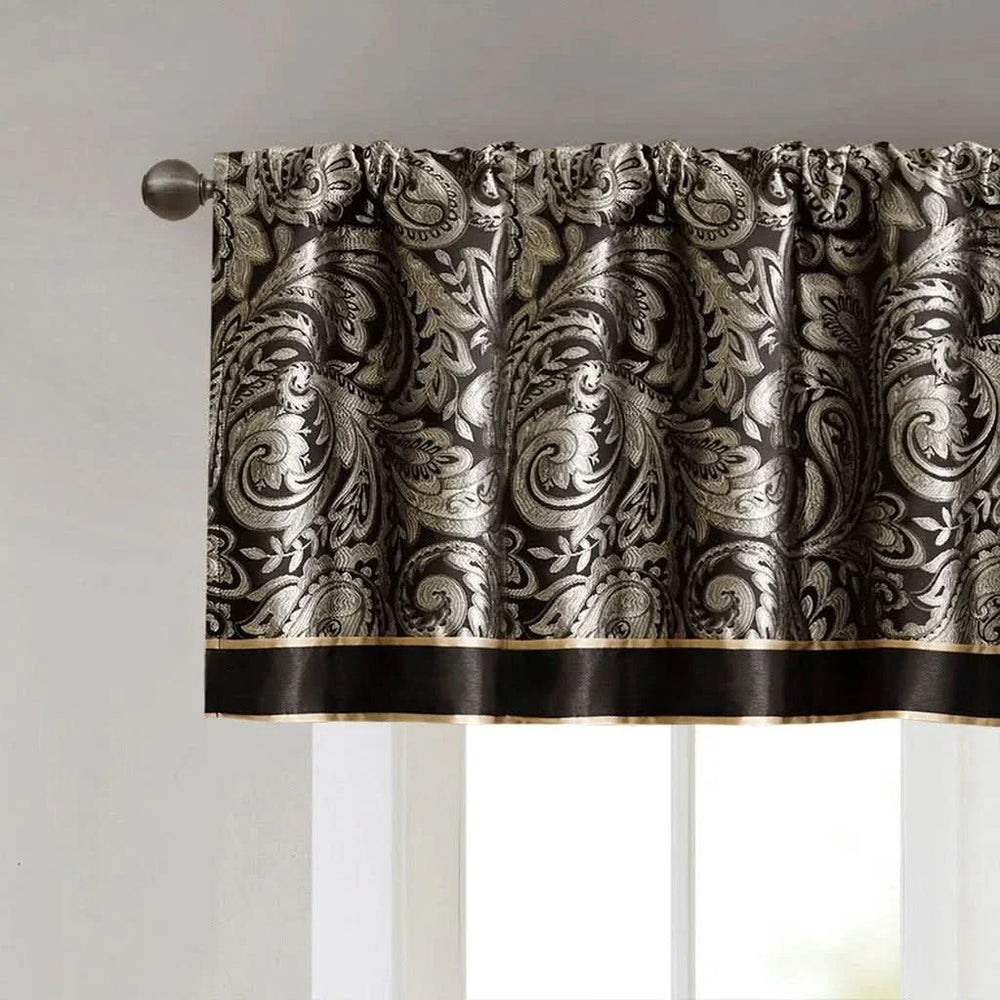 Jacquard Window Valance Polyester Paisley Design Black 50x18 Inches Media 2