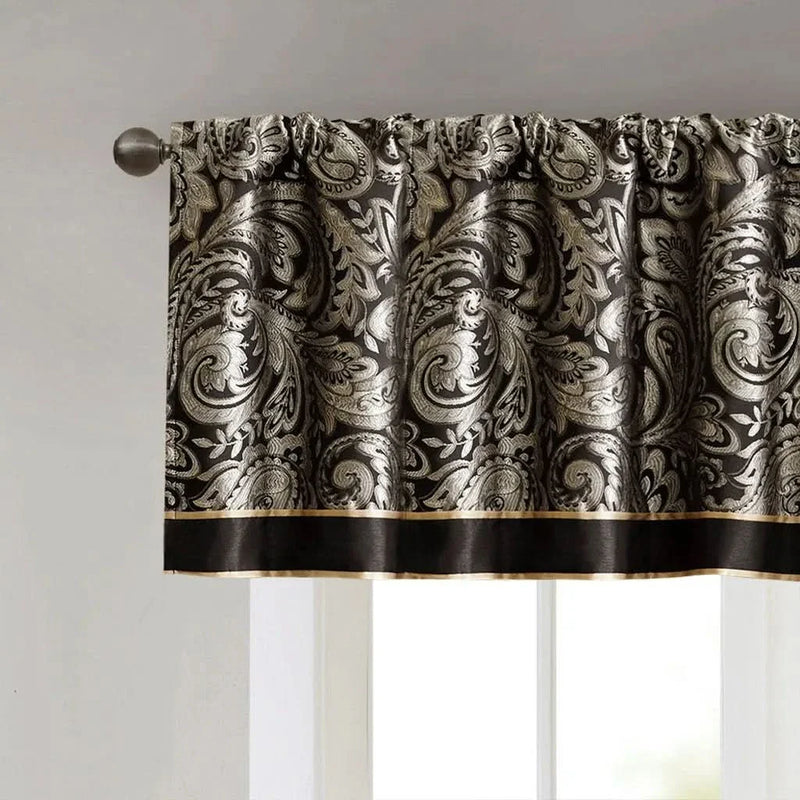 Jacquard Window Valance Polyester Paisley Design Black 50x18 Inches