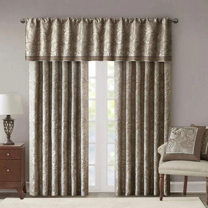 Jacquard Window Valance Polyester Decorative Paisley Pattern Blue Brown