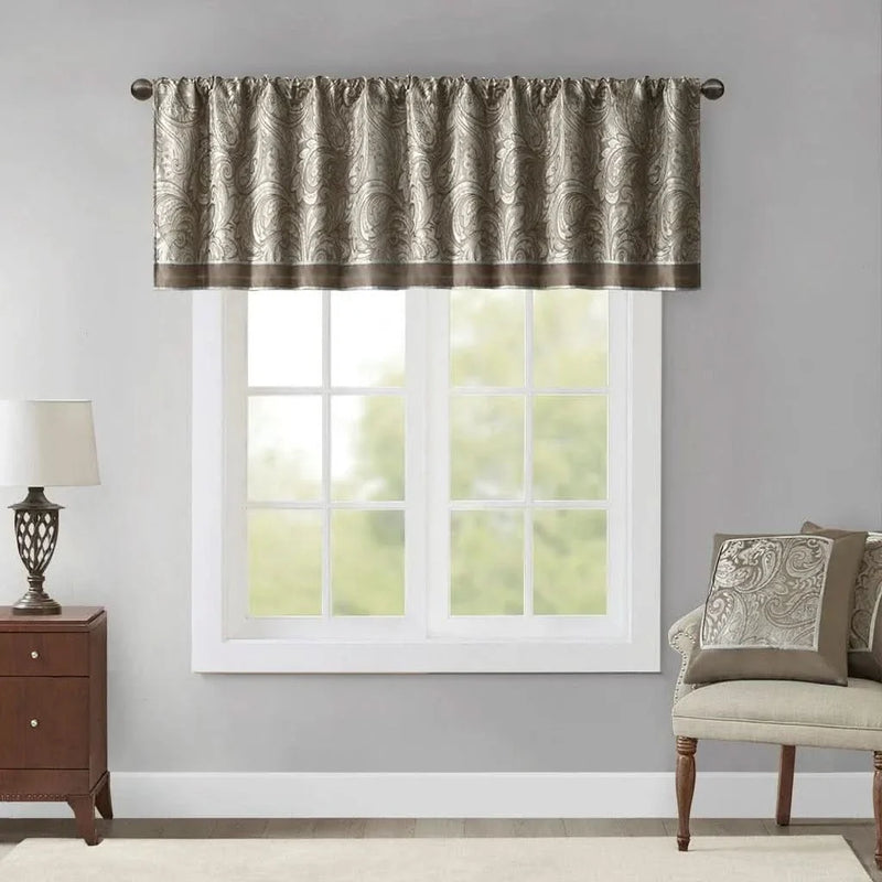 Jacquard Window Valance Polyester Decorative Paisley Pattern Blue Brown